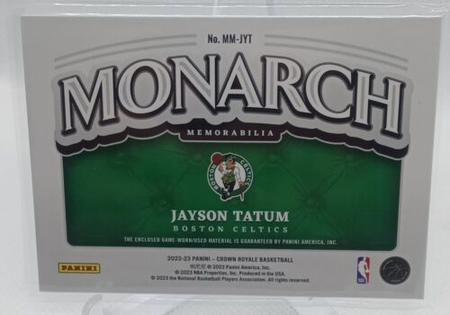 2022-23 Crown Royale Jayson Tatum Monarch Game Worn Patch Boston Celtics MM-JYT