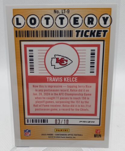 2023 Panini Contenders Optic Football Travis Kelce Lottery Ticket Gold Prizm /10