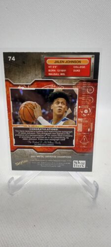 2021 Skybox Metal Universe Champions Silver Jalen Johnson #74 Rookie Auto RC