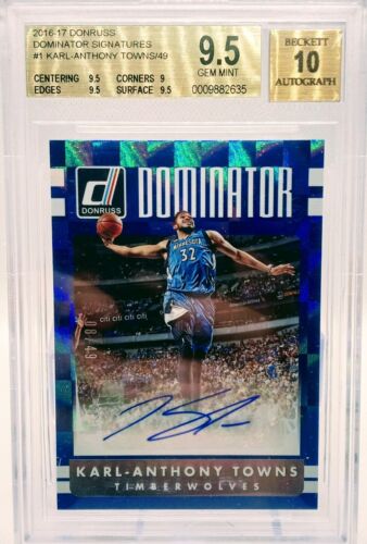 2016-17 Donruss Dominators Blue Karl- Anthony Towns Auto /49 BGS 9.5 Color Match