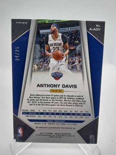 2017-18 PANINI PRIZM MOSAIC AUTOGRAPHS CAMO #23 ANTHONY DAVIS /25 Rare