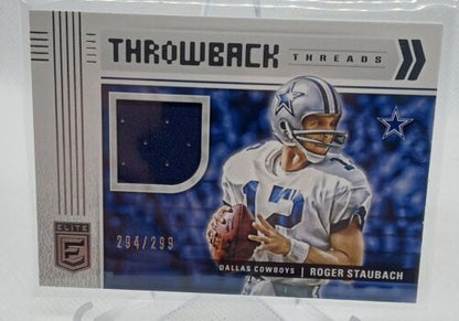 2021 Donruss Elite Throwback Threads Patch /299 Roger Staubach #TT5 HOF Cowboys