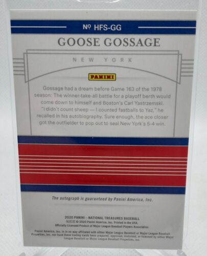 2020 National Treasures Goose Gossage ~ Hall of Fame Signatures On Card AUTO /5