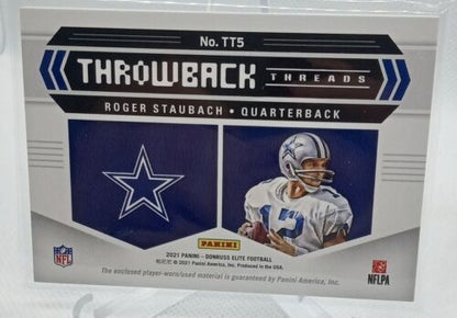 2021 Donruss Elite Throwback Threads Patch /299 Roger Staubach #TT5 HOF Cowboys