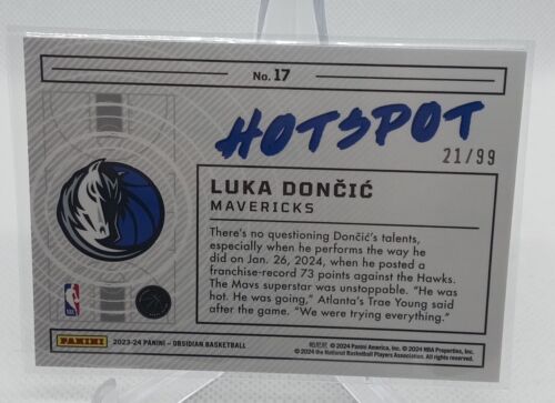 2023-24 Panini Obsidian Basketball Luka Doncic Hotspot Silver- # /99 Mavericks