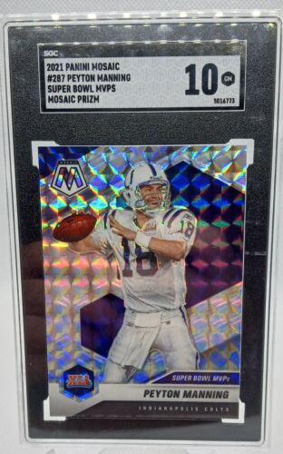 Peyton Manning 2021 Panini Mosaic Super Bowl MVPs Mosaic Prizm Silver SGC 10 Gem