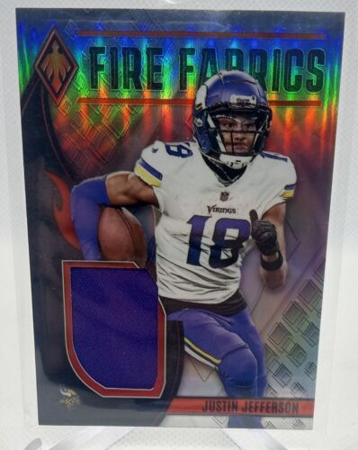 JUSTIN JEFFERSON 2023 PHOENIX FIRE FABRICS FOOTBALL PATCH SILVER PRIZM /150 Sp