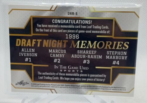 Allen Iverson Camby Marbury Abdur-Rahim 2024 Leaf ITG Used '96 Draft Night  /40