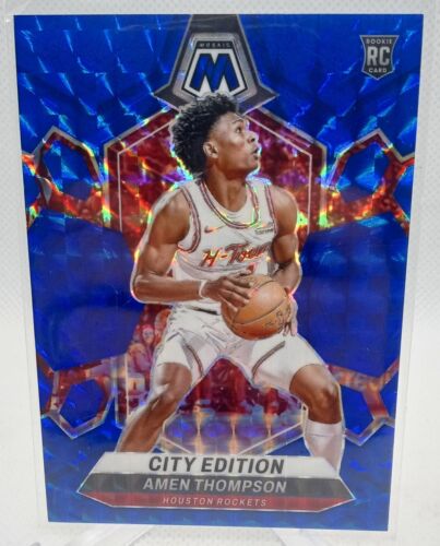 Amen Thompson 2023-24 Panini Mosaic /199 City Edition Mosaic Blue RC #281