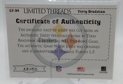 2004 Leaf Limited #LT-94 Terry Bradshaw Threads At the Half Dual Patch #/50