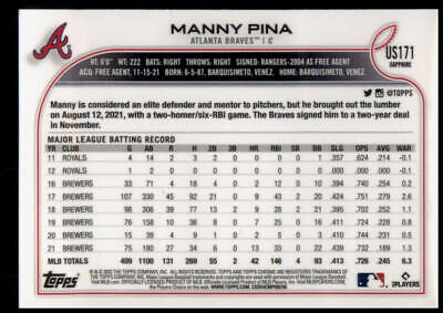 2022 Topps Chrome Update Sapphire Edition #US171 Manny Pina