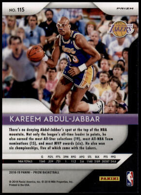 2018-19 Panini Prizm #115 Kareem Abdul-Jabbar Prizms Hyper