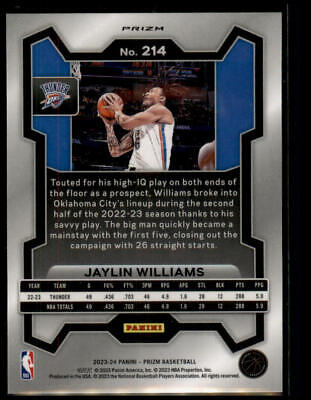 2023-24 Panini Prizm #214 Jaylin Williams Prizms Silver