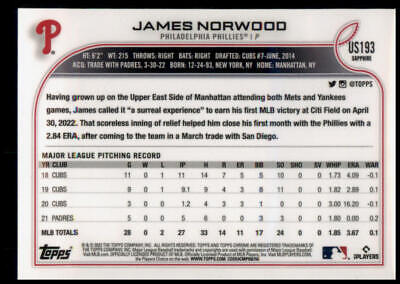 2022 Topps Chrome Update Sapphire Edition #US193 James Norwood