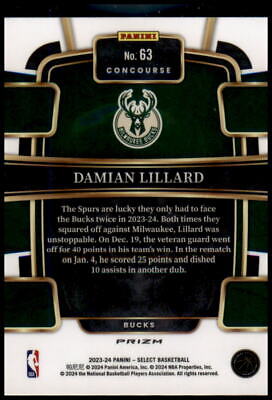 2023-24 Panini Select #63 Damian Lillard Red Cracked Ice Prizms