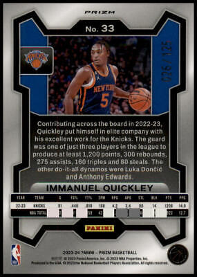 2023-24 Panini Prizm #33 Immanuel Quickley Prizms Blue Ice #/125