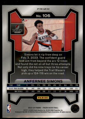 2023-24 Panini Prizm #106 Anfernee Simons Prizms Silver