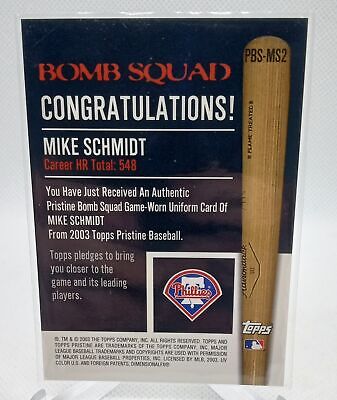 2003 Topps Pristine #PBS-MS2 Mike Schmidt Bomb Squad Relics Patch