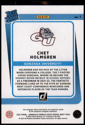 2022 Panini Chronicles Draft Picks #1 Chet Holmgren Donruss Rated Rookies