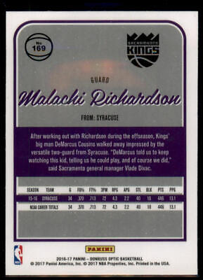 2016-17 Donruss Optic #169 Malachi Richardson Rookie 1st Year Optic