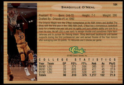 1993 Classic Draft Picks #104 Shaquille O'Neal Gold 1 of 9500