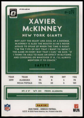 2020 Donruss #P-271 Xavier McKinney Optic Preview Red and Green