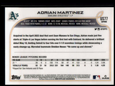 2022 Topps Chrome Update Sapphire Edition #US77 Adrian Martinez Rookie