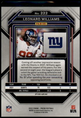 2022 Panini Prizm #222 Leonard Williams Silver