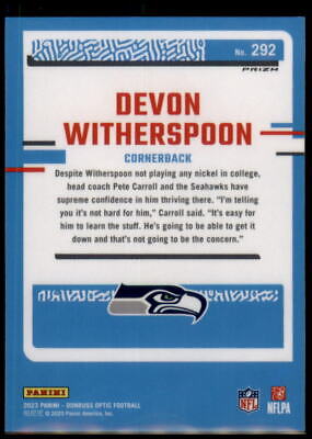 2023 Donruss Optic #292 Devon Witherspoon Blue Hyper Rated Rookie