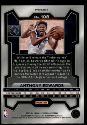 2023-24 Panini Prizm #108 Anthony Edwards Prizms Red Ice