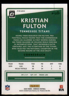 2020 Donruss #P-259 Kristian Fulton Optic Preview Red and Green