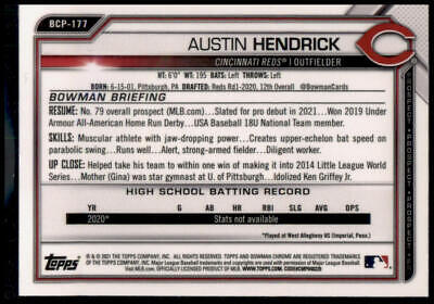 2021 Bowman Chrome #BCP-177b Austin Hendrick Prospects Mojo Refractor