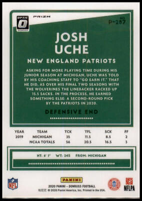 2020 Donruss #P-287 Josh Uche Optic Preview Red and Green