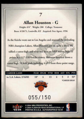 2003-04 SkyBox Autographics #7 Allan Houston Insignia Silver #/150