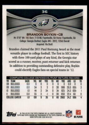 2012 Topps Chrome #36 Brandon Boykin Rookie