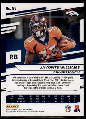 2022 Panini Prestige #86 Javonte Williams Xtra Points Sunburst