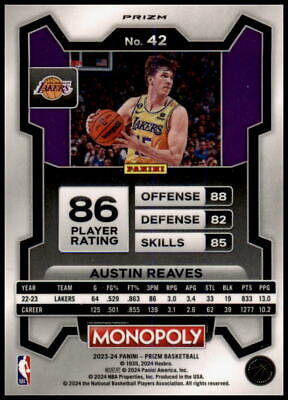 2023-24 Panini Prizm Monopoly #42 Austin Reaves Purple