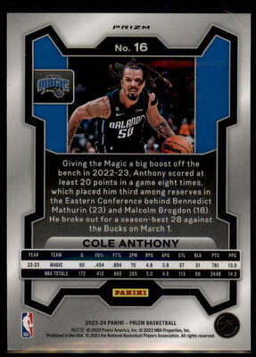 2023-24 Panini Prizm #16 Cole Anthony Prizms Red White and Blue