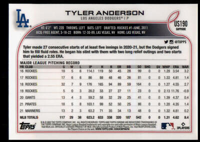 2022 Topps Chrome Update Sapphire Edition #US190 Tyler Anderson