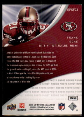 2008 Upper Deck Rookie Exclusives  Frank Gore Rookie Photo Shoot Flashbacks