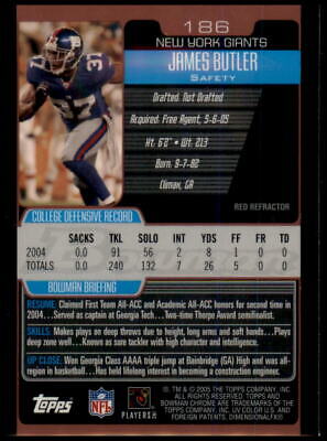 2005 Bowman Chrome #186 James Butler Red Refractors