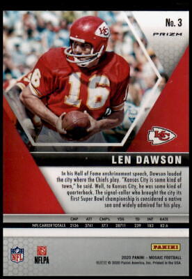 2020 Panini Mosaic #3 Len Dawson Prizm Camo Pink