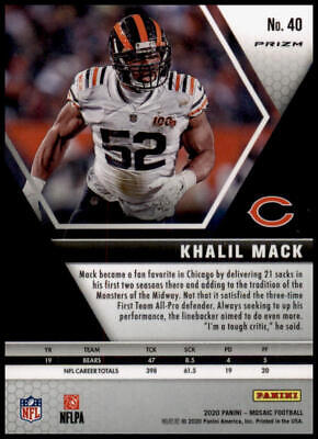 2020 Panini Mosaic #40 Khalil Mack Prizm Reactive Green