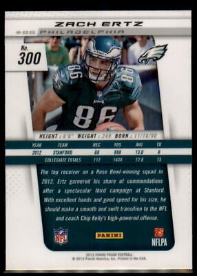 2013 Panini Prizm #300 Zach Ertz Rookie