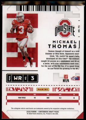 2020 Panini Contenders Draft Picks #73 Michael Thomas Draft Ticket Green Foil