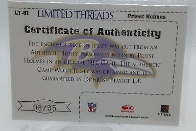 2004 Leaf Limited #LT-81 Priest Holmes Threads At the Half Dual Patch #/35