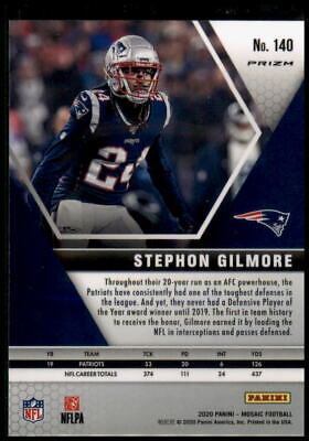 2020 Panini Mosaic #140 Stephon Gilmore Prizm Reactive Gold