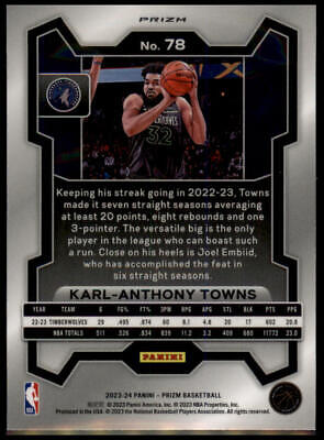 2023-24 Panini Prizm #78 Karl-Anthony Towns Prizms Red White and Blue