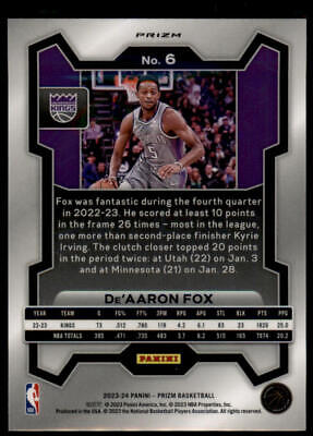 2023-24 Panini Prizm #6 De'Aaron Fox Prizms Red Ice