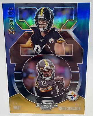 2020 Panini Contenders Optic #25 JuJu Smith-Schuster T.J. Watt Xs & Os Blue #/99